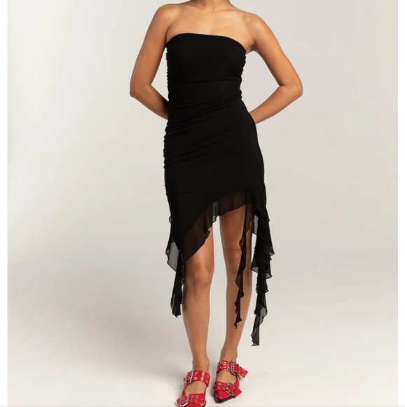 Full Tilt Black Waterfall Rosette Strapless Tube Dress Size Medium - Picture 1 of 12